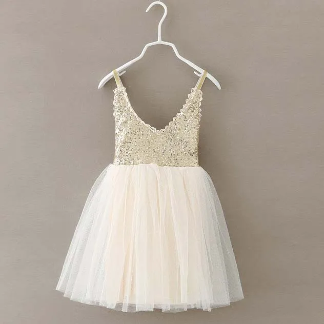 Mode Girl Dress Sequin Barnkläder Kids Kläder Sommar Klänningar Lace Princess Ruffle Tulle C9602