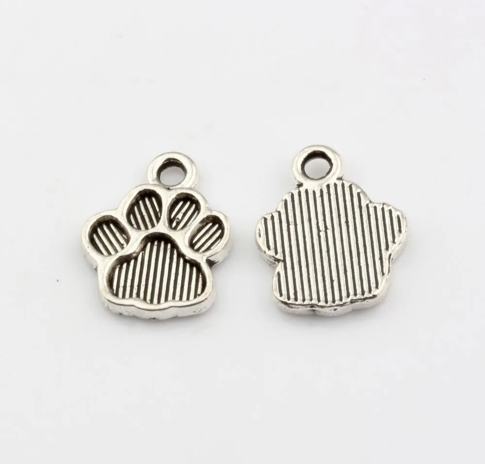 Antique Silver Paw Print Charms Pendants For Jewelry Making Bracelet Necklace DIY Accessories 12*15mm