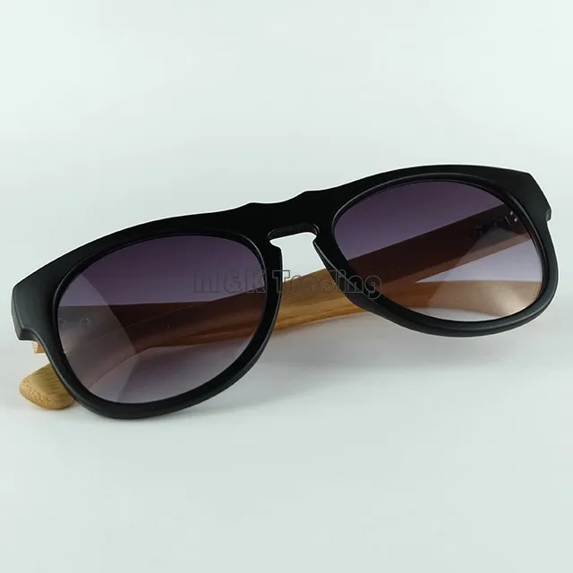 Wood Sunglasses Black Vintage Sun Glasses For Women And Men Big Plastic Frame Bamboo Temples