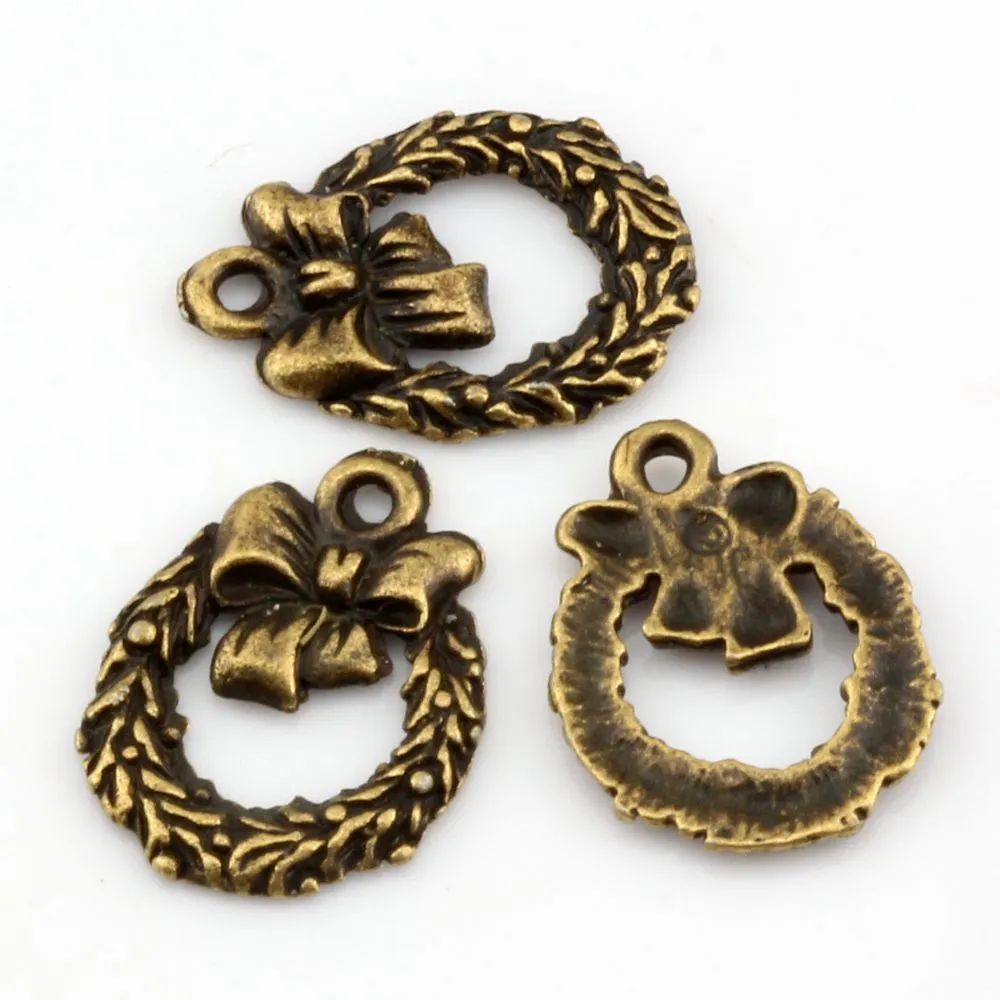 Christmas Garlands Charms Pendant For Jewelry Making Bracelet Necklace DIY Accessories 12*16mm Antique Bronze 