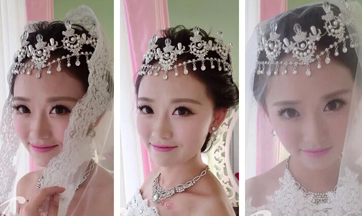 Fashion Wedding Ceremony outfit Beaded Crystal Pearl Crown Head Bridal Wedding Hair Accessories head pieces Tiaras New