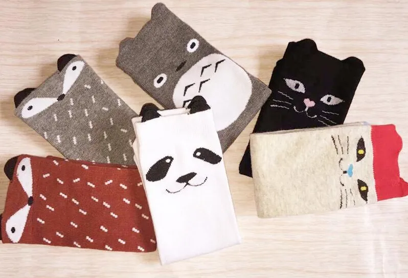 Children cartoon Totoro fox panda Long socks 2015 NEW lovely boy Girls 35cm cartoon socks 