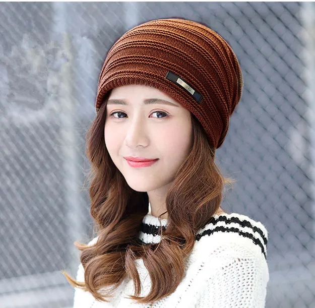 2017 Winter Warm Fleece Unisex Solid Fashion Mutsen Hooded Hats Dames Slouchy Gebreide Skullies Caps / Part