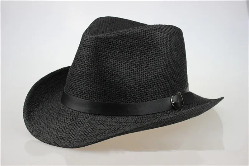 Cappello di paglia solido di nuova estate con la protezione del cappello di Panama del cowboy del progettista della cinghia di cuoio Trasporto libero