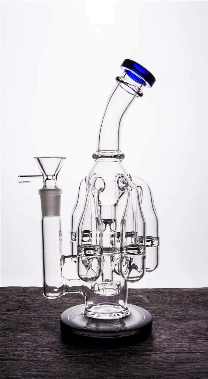 Heady Glass Petits Bongs Narguilés 5 Colonnes et Whirlpool Multiple Recycler Pipe à Eau Base Épaisse Bong avec Bol