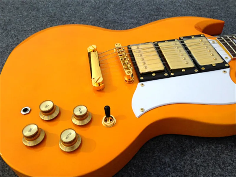 Guitare électrique de haute qualité avec 3 micros, reliure de couleur jaune, toutes les couleurs sont disponibles, expositions de photos réelles