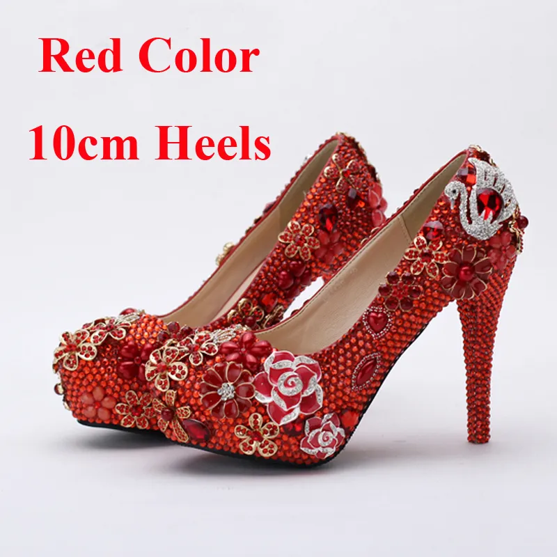 Chaussures de mariée en strass rouge, magnifiques escarpins de soirée en cristal pour fête de mariage et discothèque, chaussures pour mère de la mariée