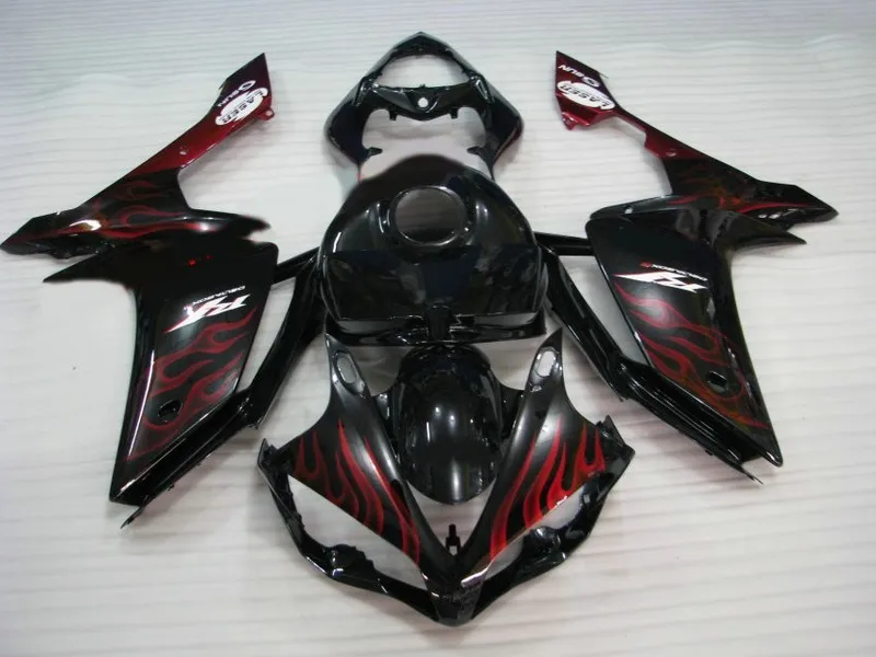 Red Flames Fairings + Tank Cover för 2007 2008 Yamaha R1 Fairing Kit YZF R1 07 08 Injektionsgjutning 5L14