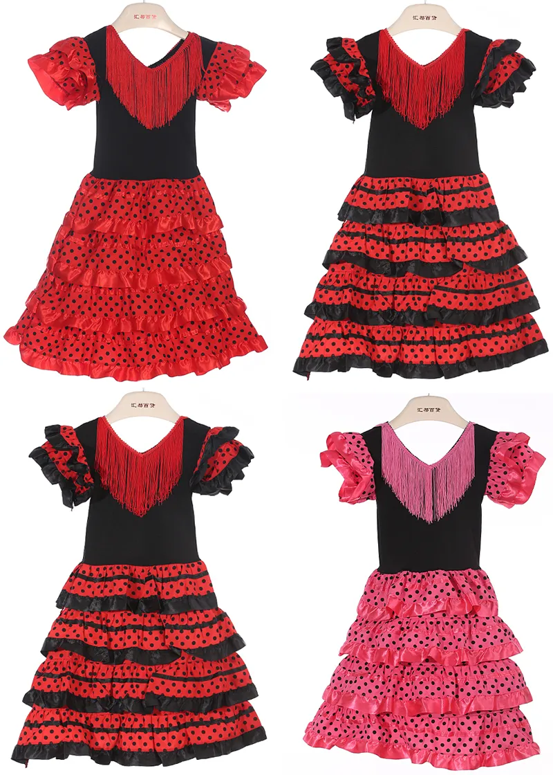 Girls Dress Beautiful Spanish Flamenco Dancer Costume Childrens Dance Dress Outfit