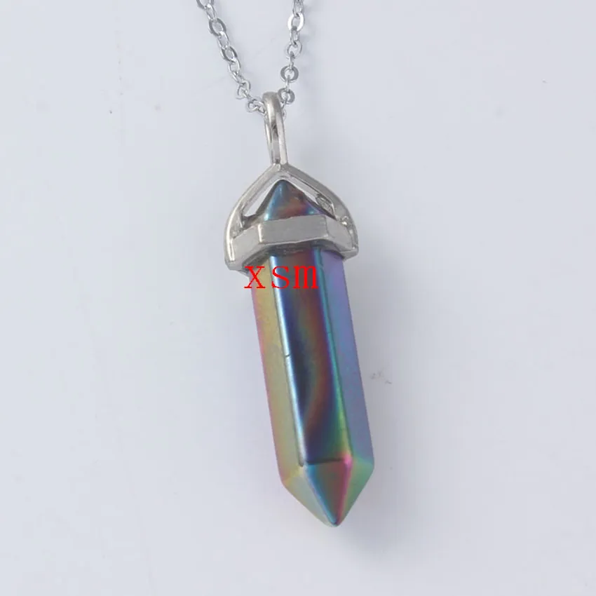 Natürliche natürliche farbenreiche Kristallhexagon-Prisma-Reiki Chakra-hängende Halsketten für Frauen und Männer geben Shiping frei