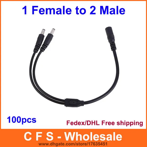 DC Power Splitter Adaptor Cable 2.1mm 1 Female to 2 Male for CCTV 100pcs/Lot Express Free Shipping