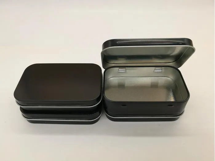 Mini scatola di latta da 500 pezzi piccola scatola di immagazzinaggio vuota in metallo nero organizzatore per soldi monete caramelle chiavi cuffie confezione regalo