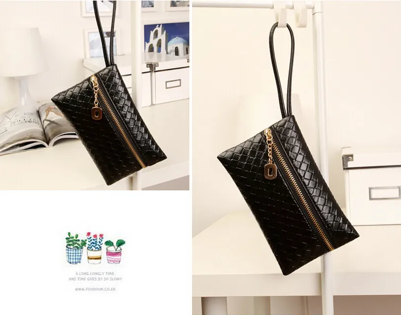 2015 nueva moda mujer monedero mini bolso negro bolso titular dama cuero embrague doble bolsa pequeña para iphone 6 más 5s 5C 4S