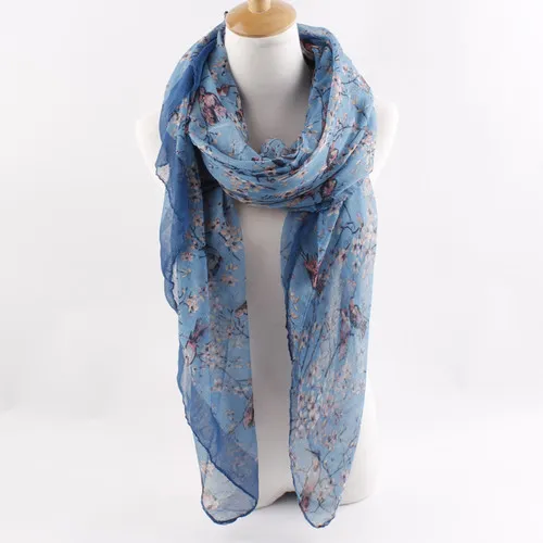 Bufanda De Seda Para Mujer Grande - Multiusos, Estampado Floral, Regalo Elegante En Caja - Azul Y Blanco