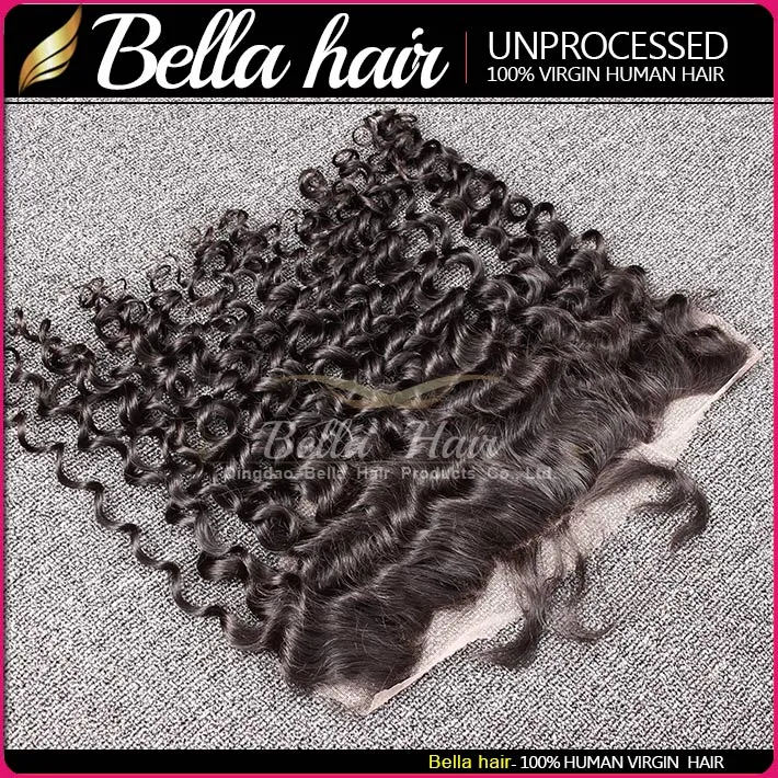 Sprzedaż Curly Wave Frontal Closure Tylko 13x4 Ear -Ear Lace Frontale z dziecięcymi włosami Brazylijskie ludzkie przedłużenia włosów Bella Produkty