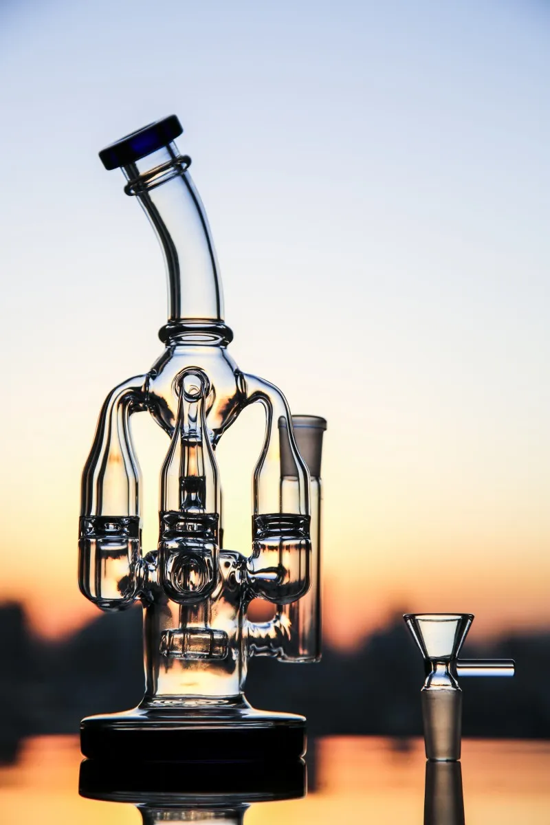 Hookahs blue bongs smoking water pipe Recycler bongs shisha Percolator honeycomb disk five arms glass