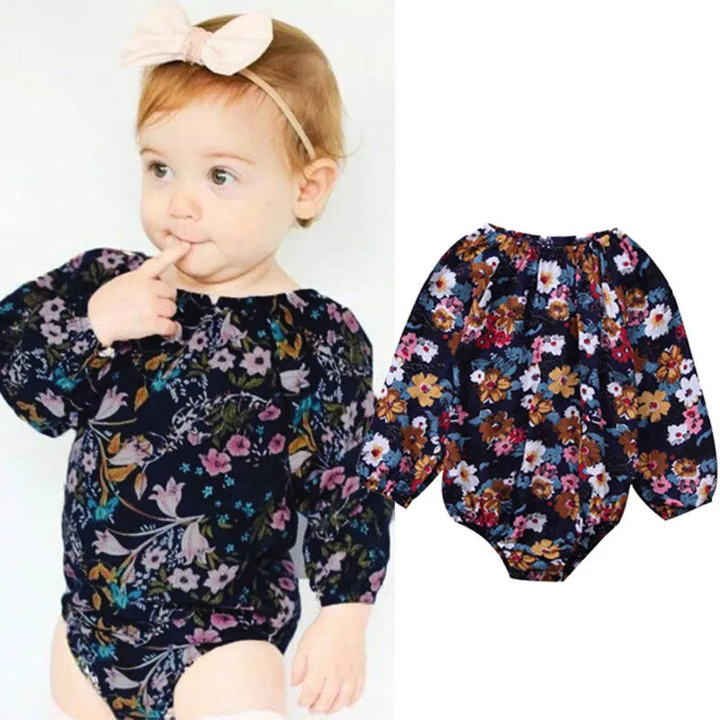 2018 Baby Girl Rompers Cute Newborn Baby Kids Girls Mameluco floral de manga larga Niñas Mono Ropa para niños Trajes de una pieza Baby Onesies