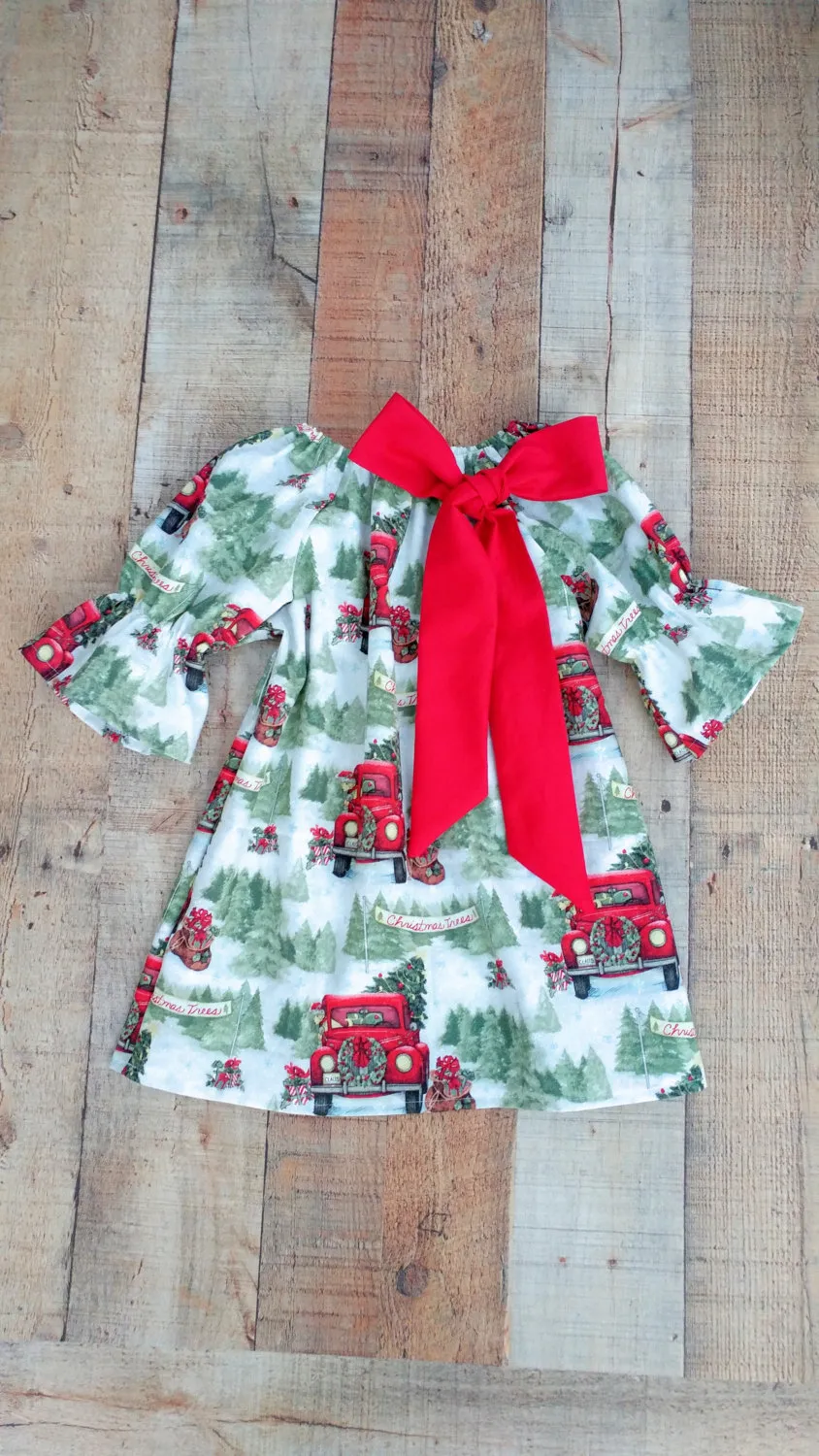 Baby Girls Christmas Dresses for Girls Boutique Baby Clothing Tree Car Printed Flower Girl Dress Ruffle Sleeve Kids Dress Baby Girls Clothes