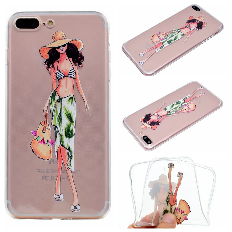 For iPhone 5 5s SE 6 6s 7Plus Case Transparent Clear Soft TPU Back Cute Girl Cover For iPhone 8 iPhone8 Plus Case