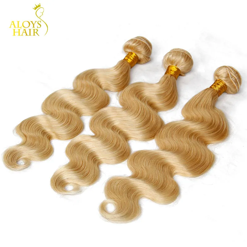 Bleach Blonde Cheveux Brésiliens Vague de Corps Couleur # 613 Remy Cheveux Humains Weave Bundles Brésiliens Vierge Extensions de Cheveux Machine Trame 3/4 Pièces Lot