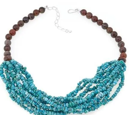 Jay King MultiStrand Turquoise and Petrified Wood 20" Sterling Silver Necklace