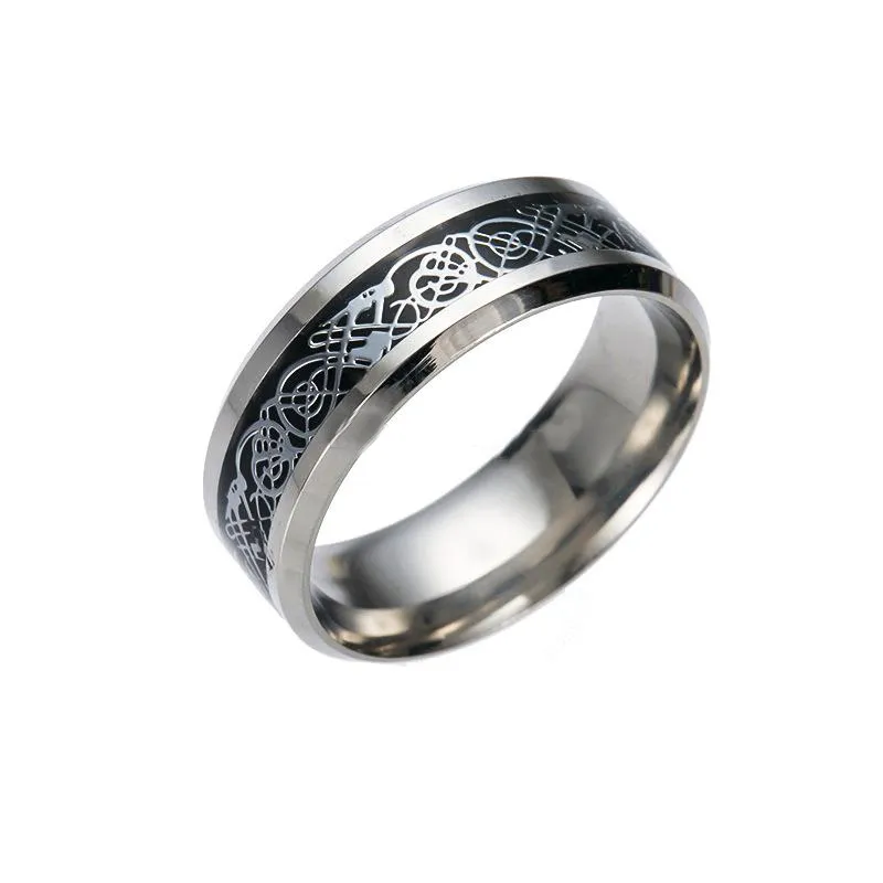 Design de dragão de ouro vintage 316L anel de aço inoxidável jóias legendas homens lorde faixa de casamento anel masculino para amantes grande 5-13 tamanho
