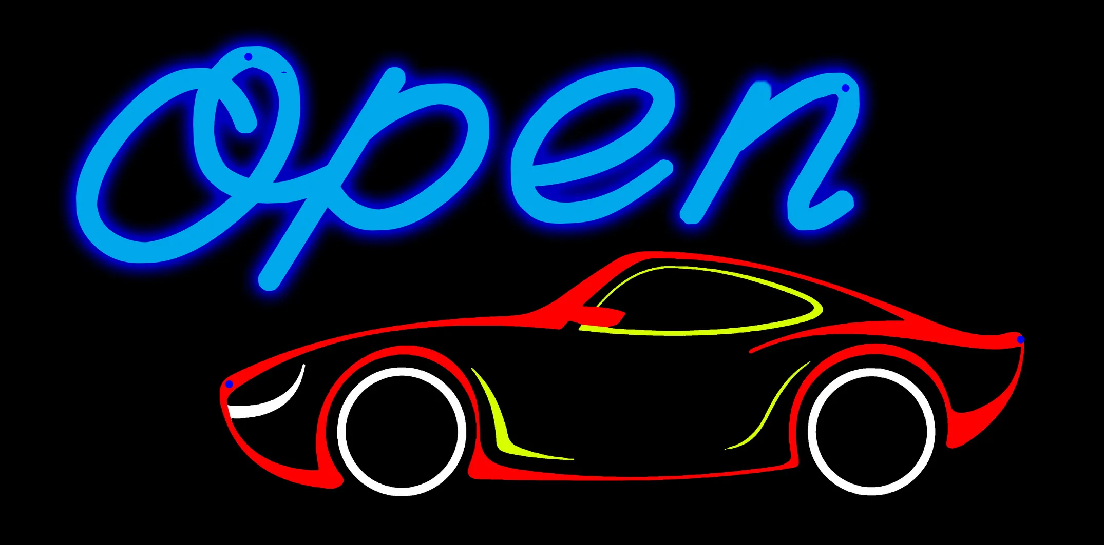 Car Open Sign for Business - Insegne al neon a Led per auto - Insegne per auto in vetro, dimensioni 19 '' X 10 '', Grate per Store, Shop, Negozio di lavaggi