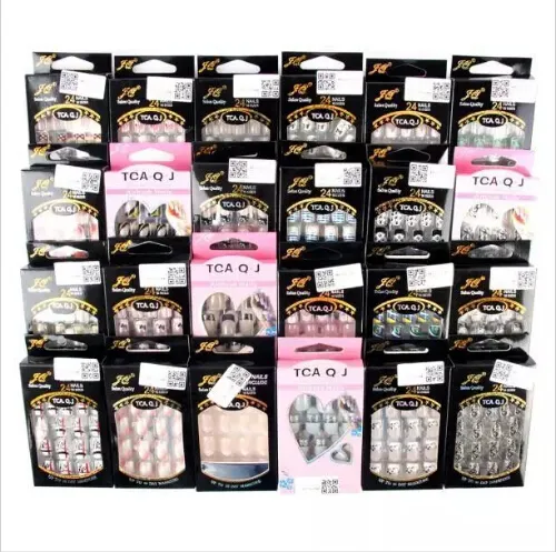 Partihandel Nya Hot Sale Fashion Acrylic False Nail Full Franska Klistermärke Nail Tips Manicure 25 Färger