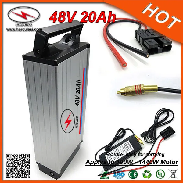 Achterste rack-stijl elektrische fiets batterij 48V 20AH fiets lithium ion batterij pakket voor 1000W emoto / scooter gratis verzending