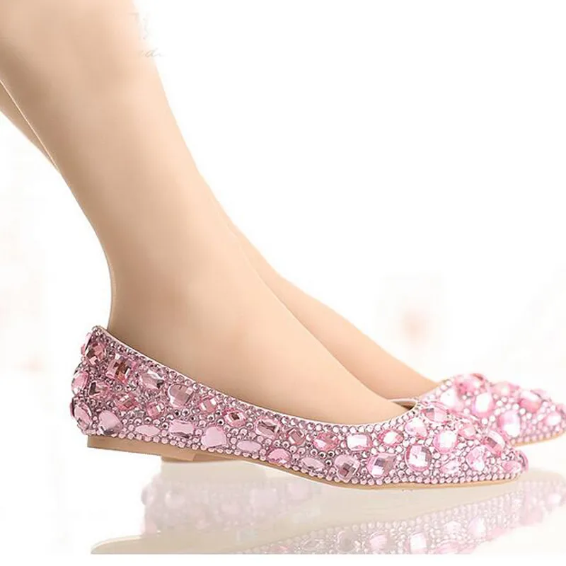 Flat Heel Pointed Toe Shoes Colorful Rhinestone Bride Shoes Flats Wedding Bridal Shoes Silver Red Pink Color Party Dancing Shoes