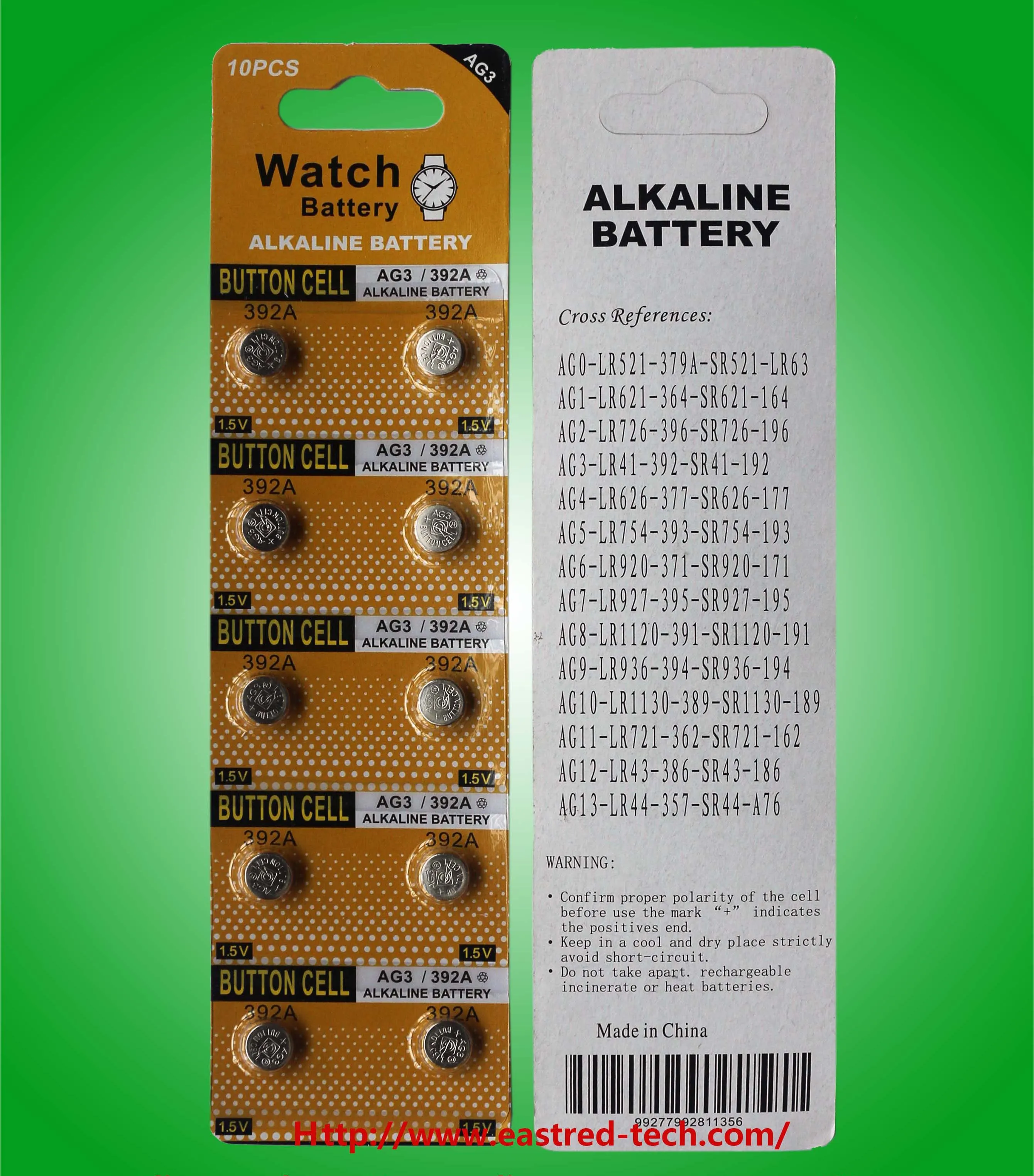 AG3 LR41 Alkaline Button Cell Battery 1.5v Watch Batteries Blister Card From Eastred, 0.04