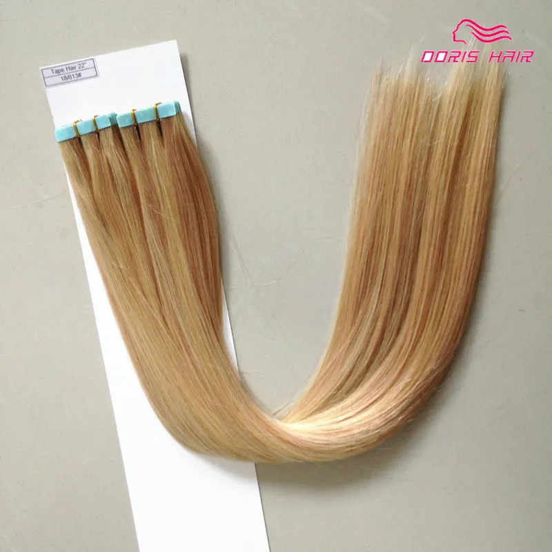 PU Hud Weft 100g Tape Hair Extensions 40st Full Head 27613 Top Grade 8A Indian Tape In On Remy Hair Extensions DHL1268588