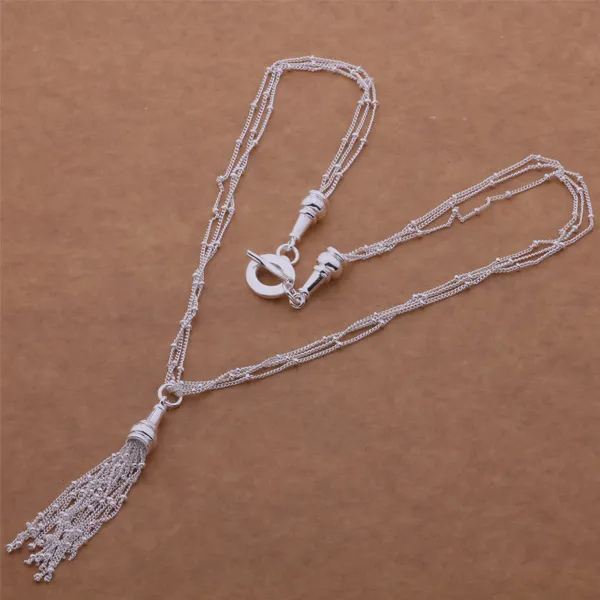 Gratis verzending met trackingnummer Beste Most Hot Sell Dames Delicate Gift Jewelry 925 Silver 3 Chain Tassels ketting