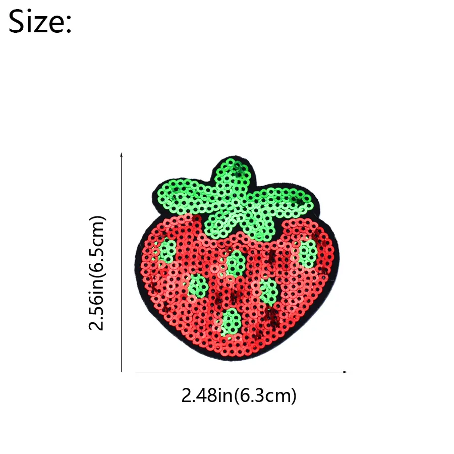 10PCS Strawberry Sequined Patches for Clothing Iron on Transfer Applique Fruit Patch for Jeans Bags DIY Sew on Embroidery Sequins256r