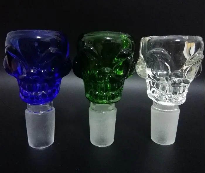 Kleurrijke schedelontwerp glazen kom 14,5 mm18,8 mm vier kleuren 7 mm dikte voor rookpijp bong mini -olie rig percolators bubbler gratis schippijn