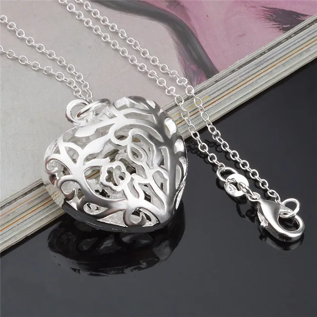 Fabrika fiyat 925 Ayar gümüş hollow kalp kolye kolye moda takı sevgililer Günü hediye kızlar için ücretsiz kargo