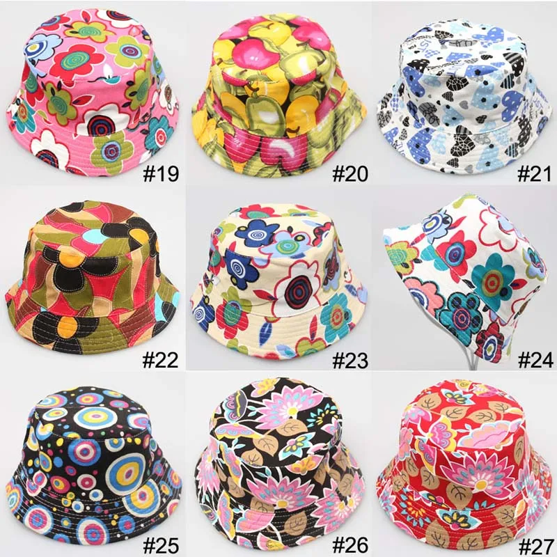 Children Bucket Hat Casual Flower Sun Printed Basin Canvas Topee Kids Hats Baby Beanie Caps B0017659843