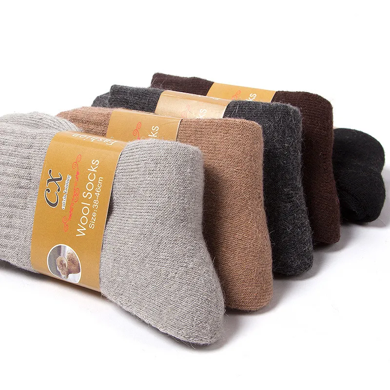 Chaussettes en laine épaisse pour hommes, nouvelle mode, chaussettes d'hiver en cachemire épais, respirantes, 5 couleurs, 10 paires, lot3360