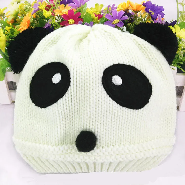 Winter warme Fleece Tier Baby Panda Strickmützen Hut Kinder Kinder niedlichen Cartoon Pom Pom Crochet Cap