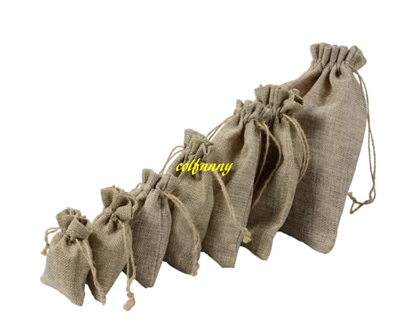 50 sztuk / partia 7 * 9 cm 8 * 11 cm 9 * 12 cm 10x15 cm 13 * 18 15 * 20 cm 17 * 23 cm 20 * 25 cm 20 * 30 cm 25 * 35 cm burlap jute sznurka prezent biżuteria worek torby