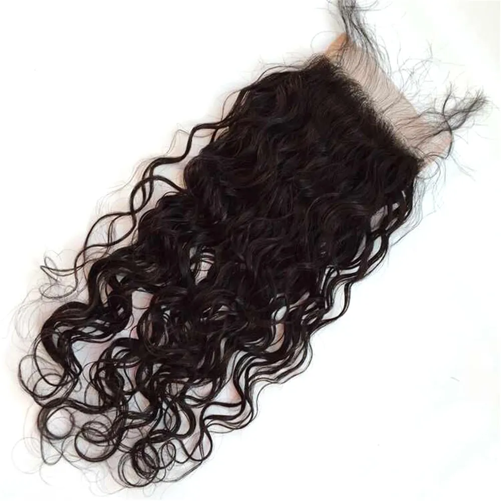 Brazilian Water Wave Human Hair Lace Closure With Baby Hair Virgin Wet And Wavy Swiss Lace Closure G-EASY