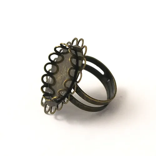 Beadsnice trovare gioielli fatti a mano base per anelli adatti per anelli rotondi con pietre preziose da 18 mm, misura regolabile, base per anello con castone, pizzo ovale, ID 28943266615