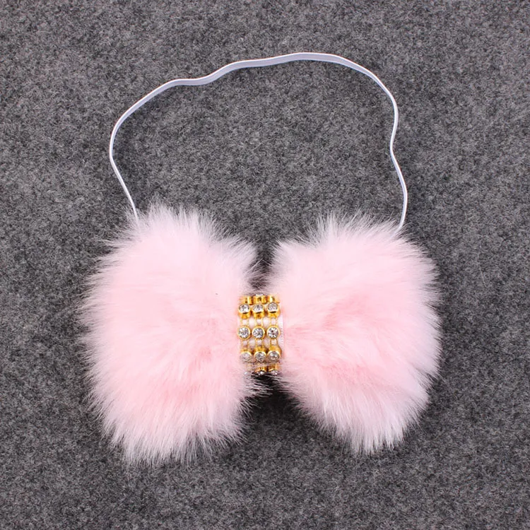 New Baby Rabbit Fur bow Headband for Infant Girl Hair Accessories Elegant FUR bows clip hair band Newborn Photography Prop YM6105