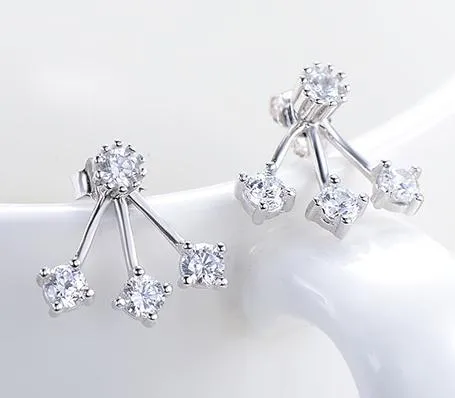 Pendientes de tuerca de plata de ley 925, joyería de moda, rama de árbol pequeño, cristal de diamante de circón, pendiente de estilo elegante para mujeres y niñas