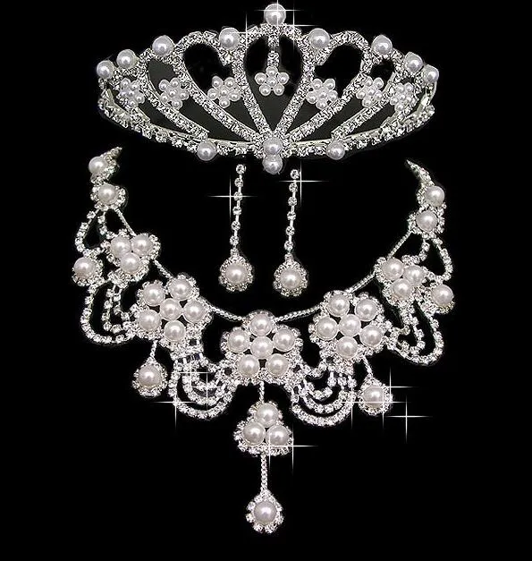 Bridal Jewelry sets wedding accessories chain crown three suits wedding tiara bridal necklace set necklace Beautiful Hair Accessor5491141