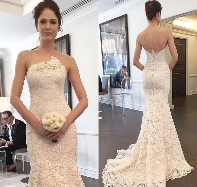 2019 Romantik Tam Dantel Mermaid Gelinlik Yeni Varış Backless Sweep Tren Bahçe Gelin Kıyafeti Custom Made Artı Boyutu