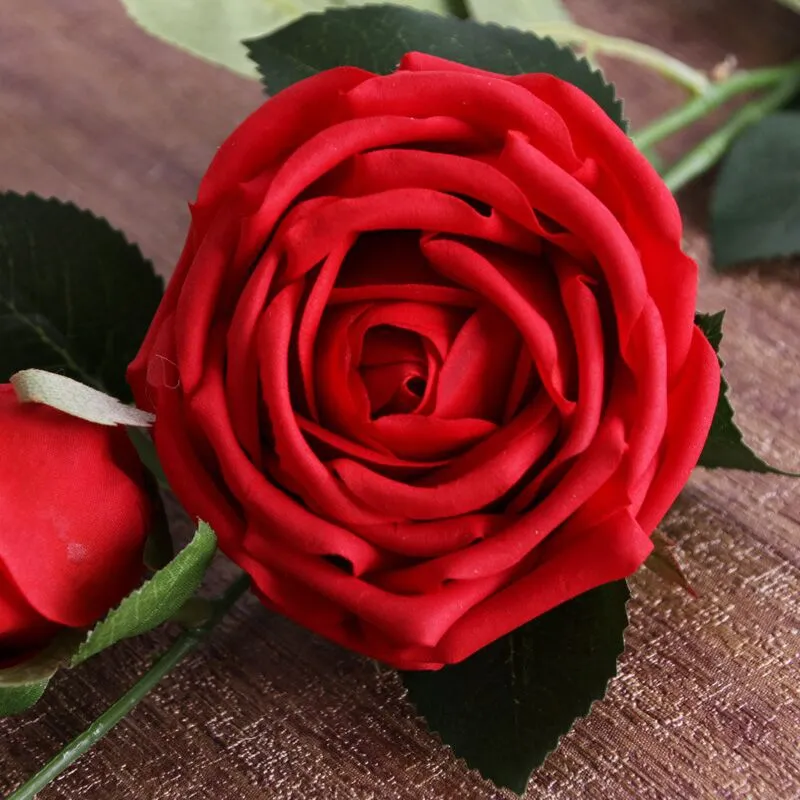 Luxus 3 Blütenköpfe Tea Rose DIY Blumen Bouquet Künstliche Real Touch Blumen Haus Und Hochzeit Dekoration 12 teile / lose