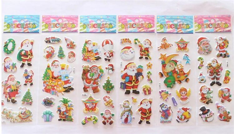 2015 Christmas 3d Cartoon Adesile Babbo Natale Adesivi da parete Christmas Tree Snowman Gift Paster AcHingarten premio bambini7585140