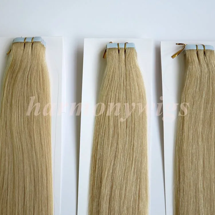 50g Tape in Hair Extensions Glue Skin Weft 18 20 22 24inch 60Platinum Blonde Brazilian Indian Remy human hair HARMONY2372750