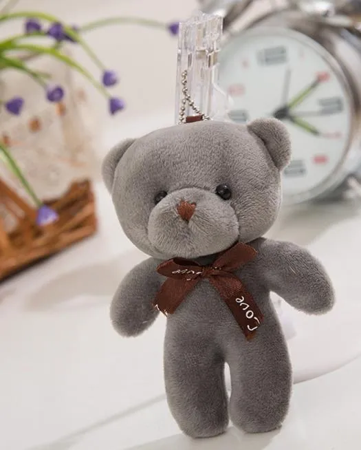 Gevulde teddybeer knuffels meisje baby shower partij gunst cartoon dier sleutel tas hangers 12 cm kerstcadeautjes